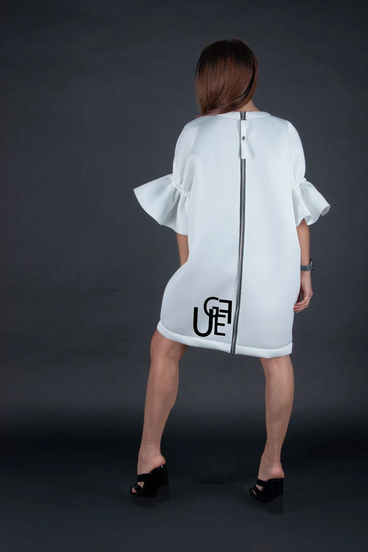 ESTER White Winter Neoprene Dress