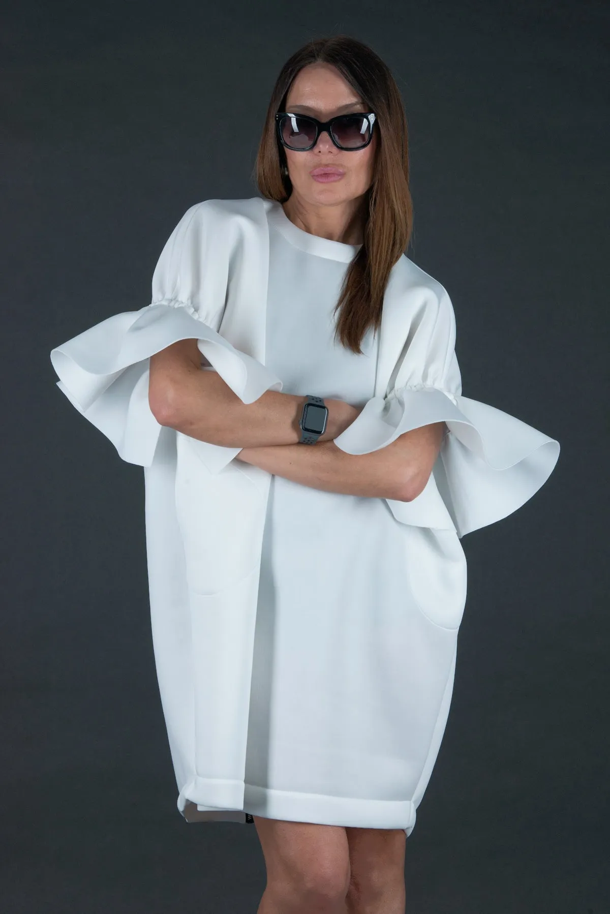 ESTER White Winter Neoprene Dress