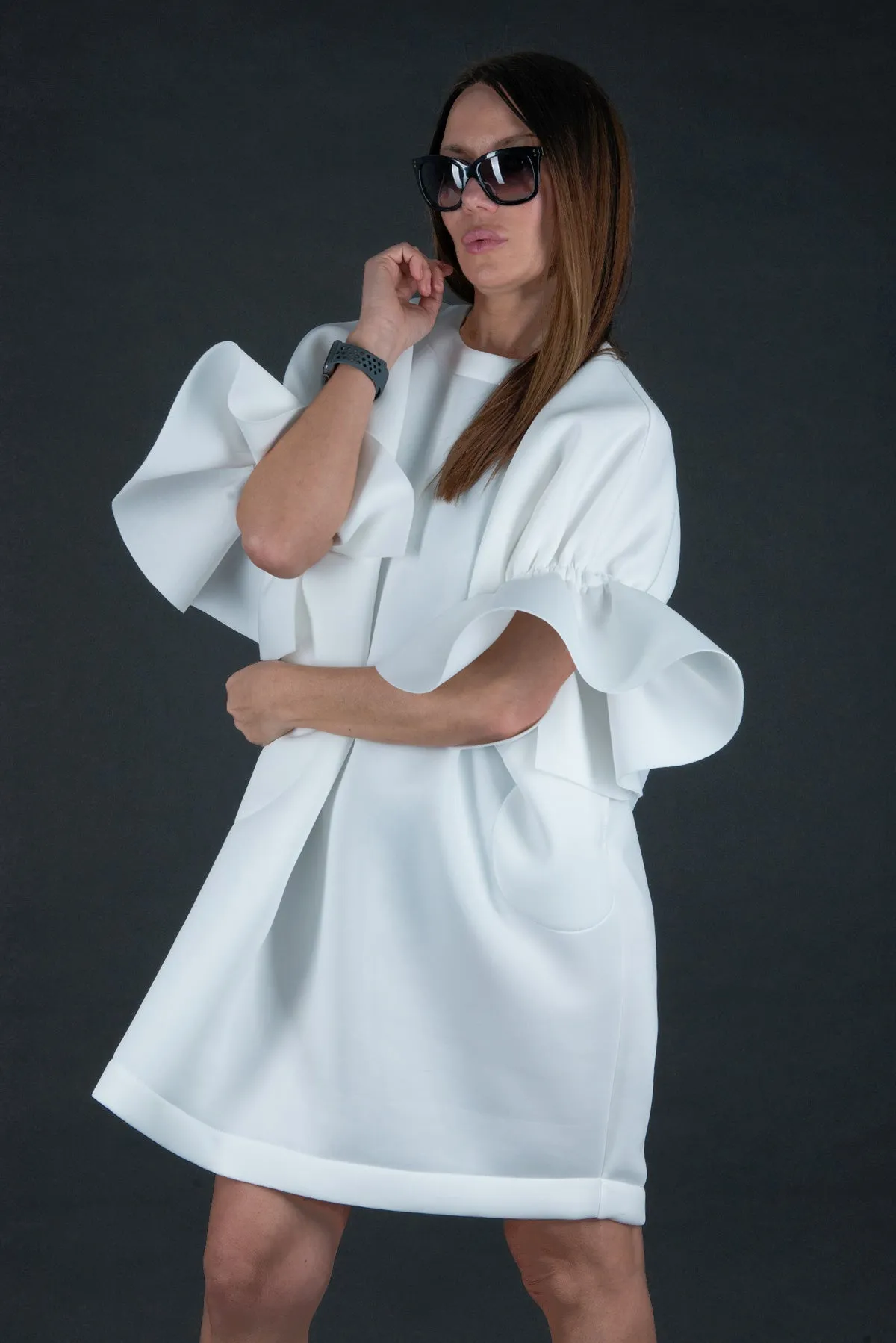 ESTER White Winter Neoprene Dress