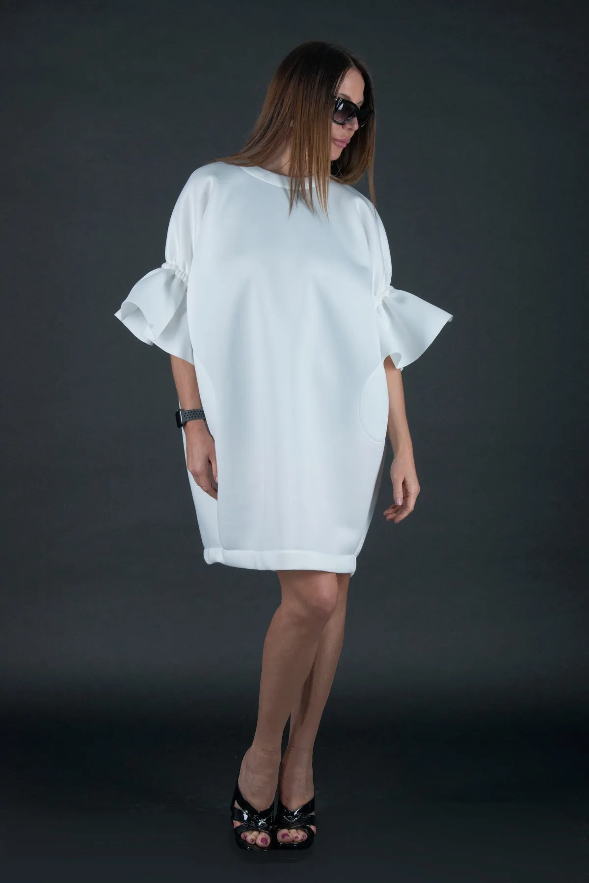 ESTER White Winter Neoprene Dress