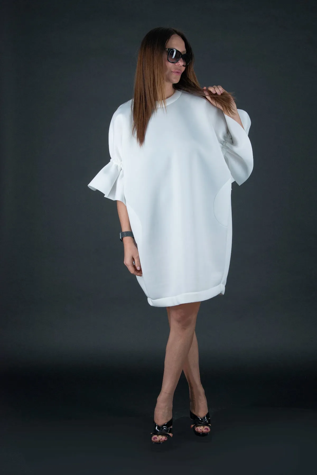 ESTER White Winter Neoprene Dress