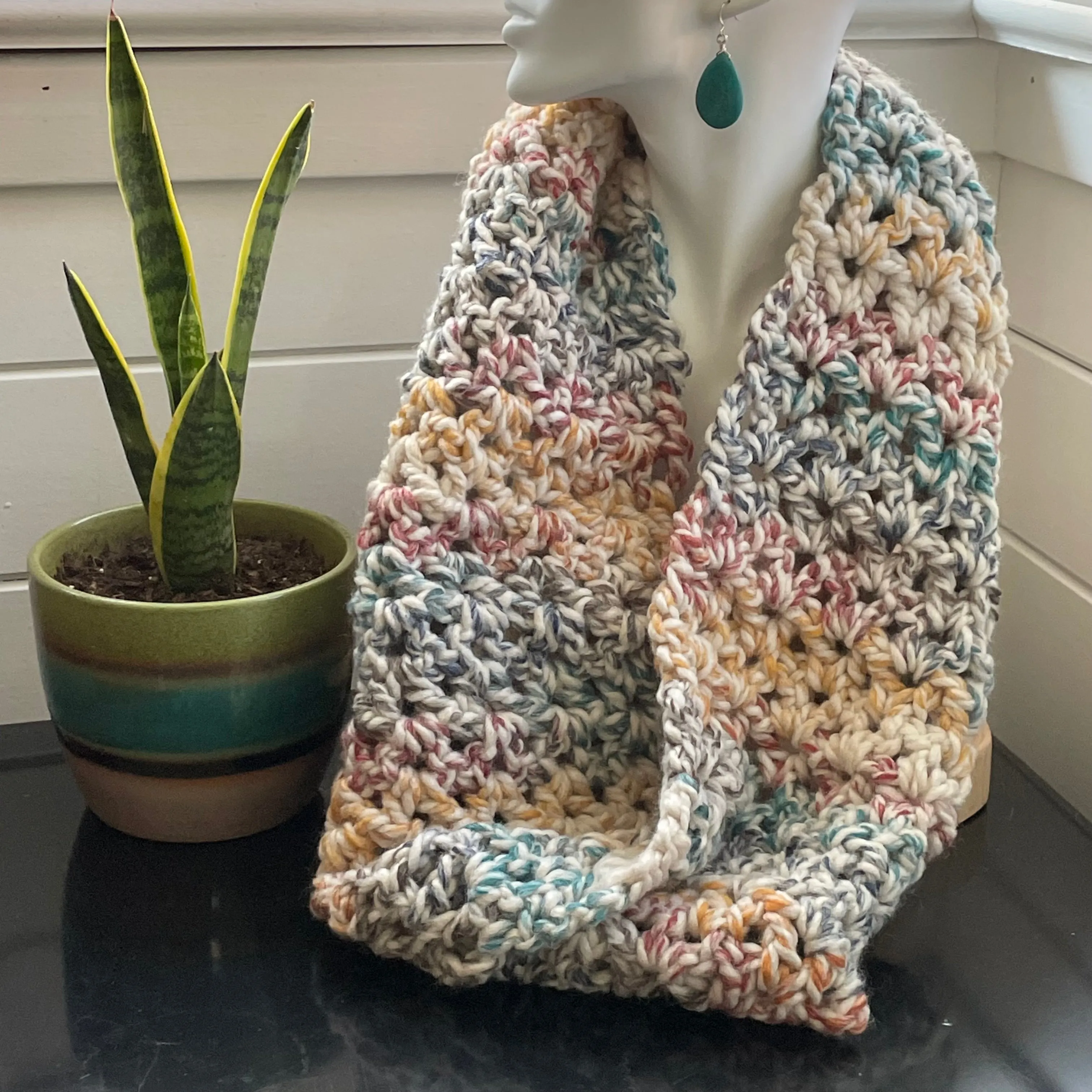 Extra Warm Pastel Rainbow Marble Infinity Scarf 22" Wool Acrylic Blend Multicolor Hand Crochet Unisex Fall Winter Chunky