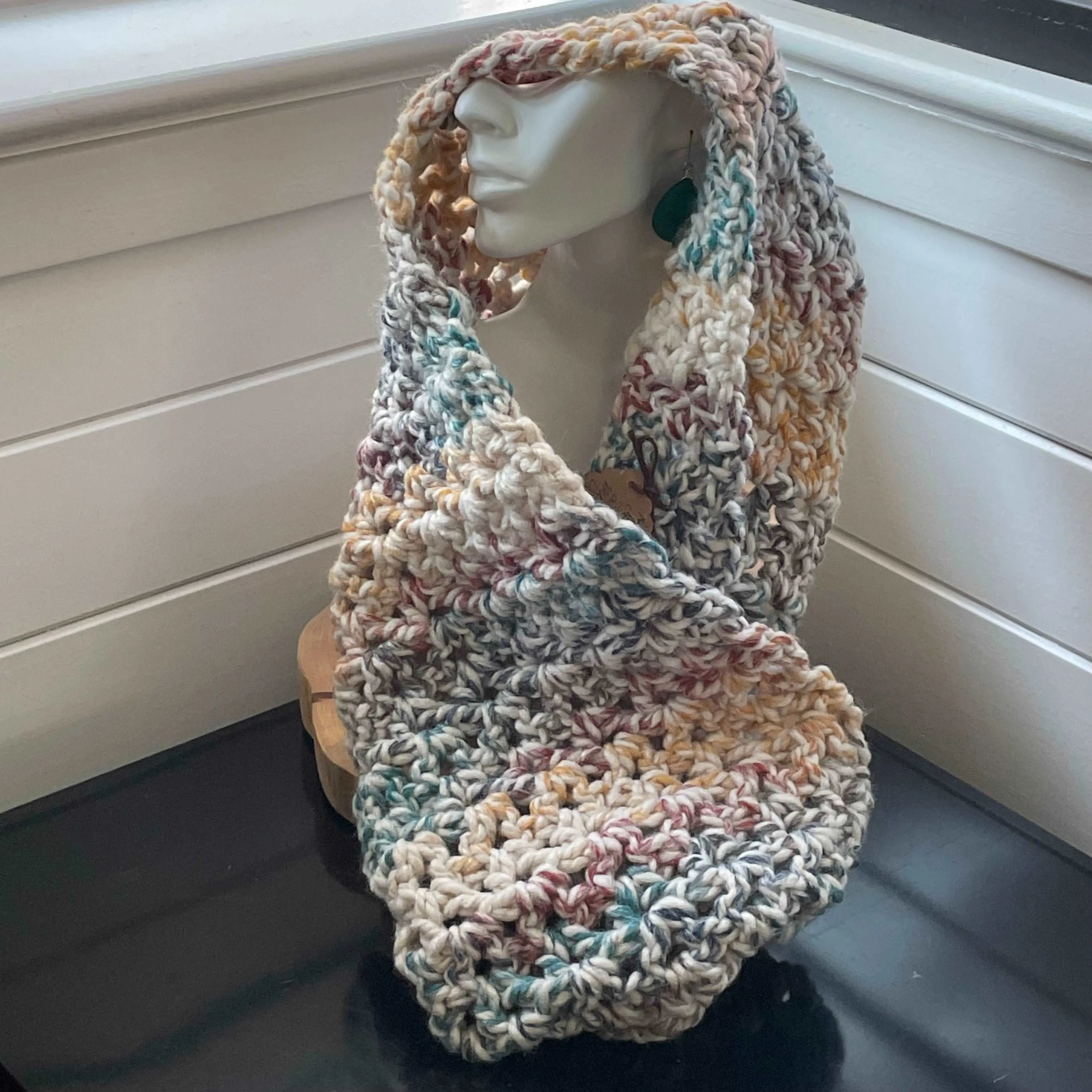 Extra Warm Pastel Rainbow Marble Infinity Scarf 22" Wool Acrylic Blend Multicolor Hand Crochet Unisex Fall Winter Chunky