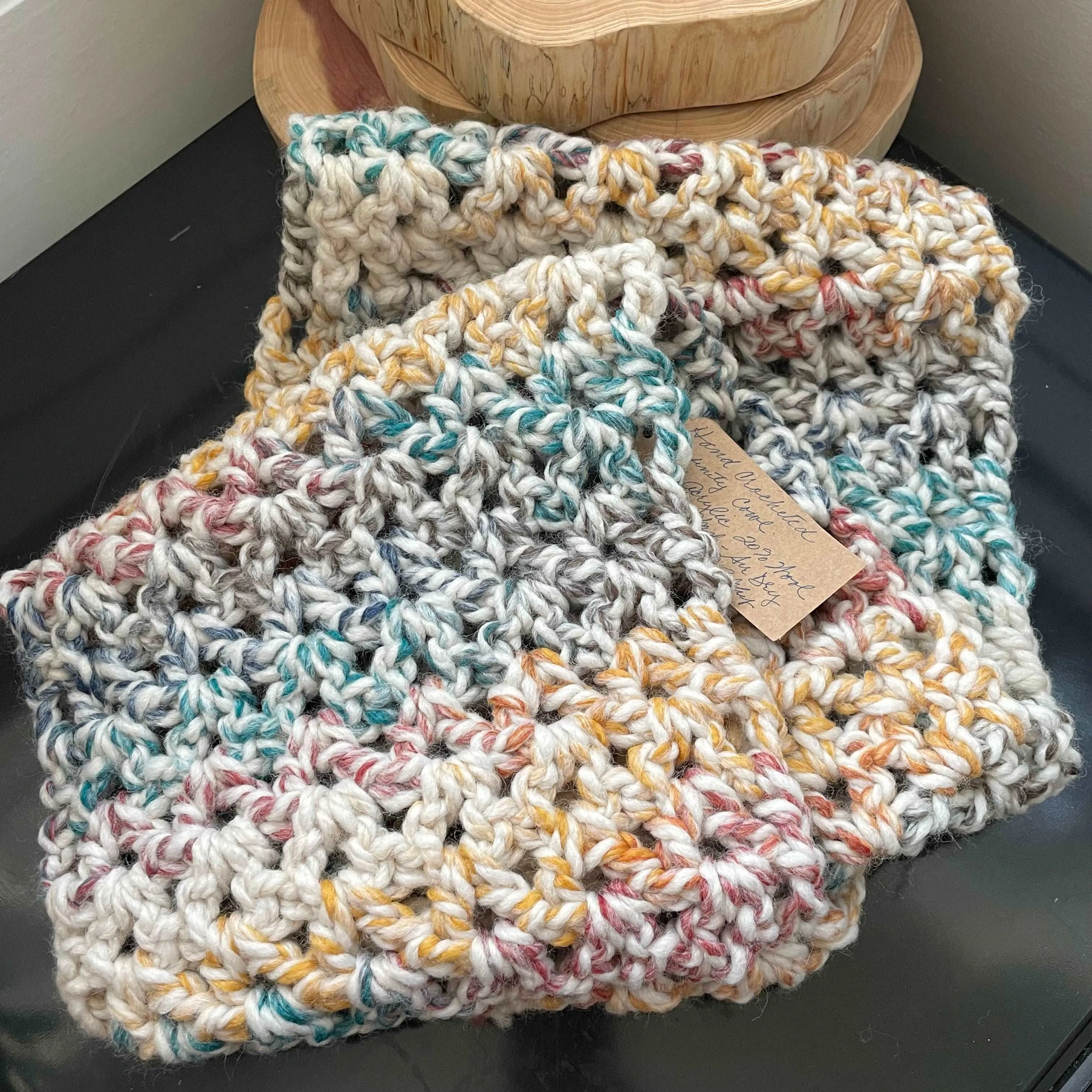 Extra Warm Pastel Rainbow Marble Infinity Scarf 22" Wool Acrylic Blend Multicolor Hand Crochet Unisex Fall Winter Chunky