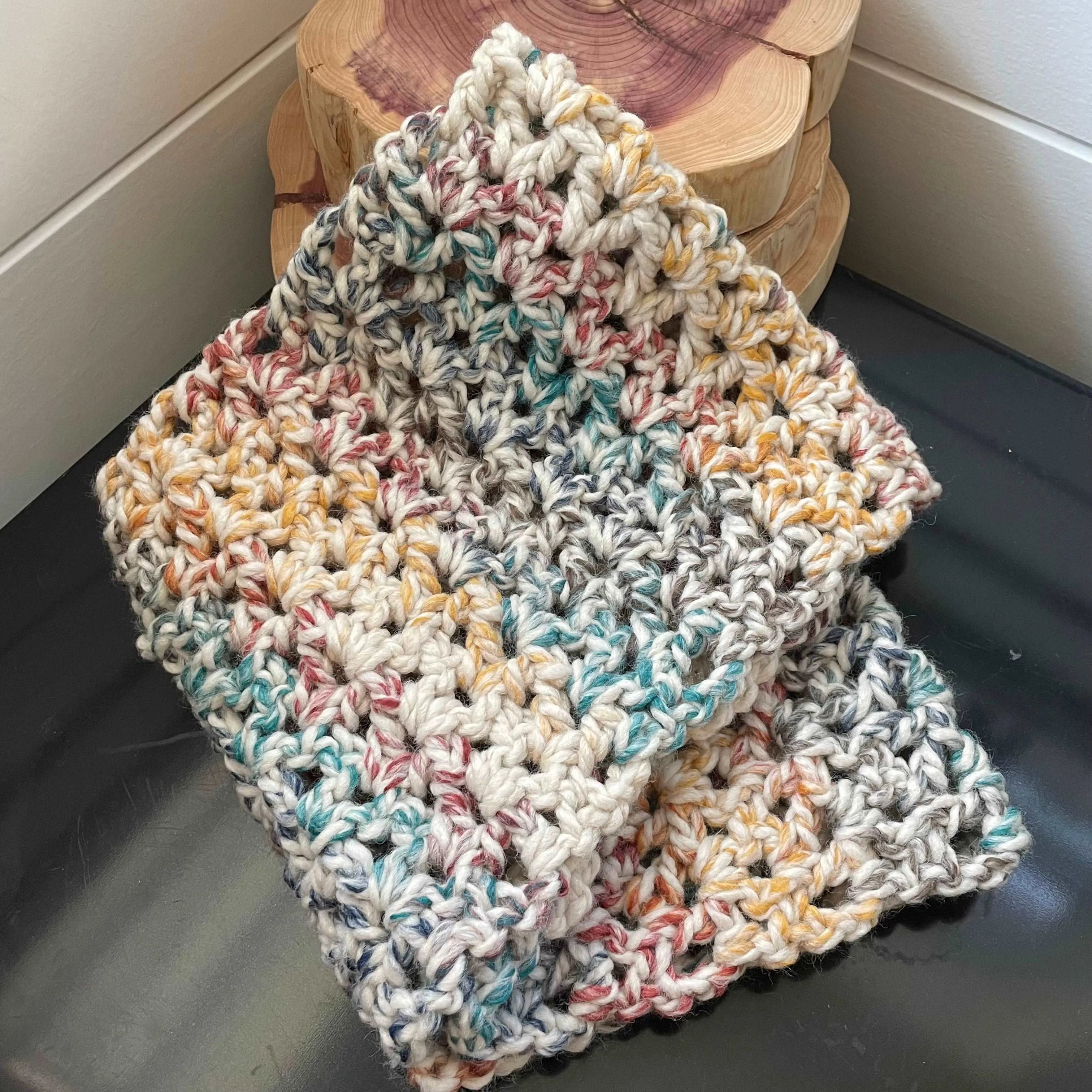 Extra Warm Pastel Rainbow Marble Infinity Scarf 22" Wool Acrylic Blend Multicolor Hand Crochet Unisex Fall Winter Chunky