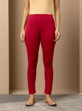 Farah Blood Red Viscose Lycra Leggings for Women