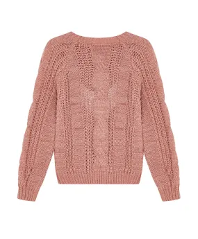 Fashionkova  Suede Wool Woolen Autumn Winter Women Pullover Sweater Tops Peach Pink Soild Round Neck Cable Pattern Knitting Clothing