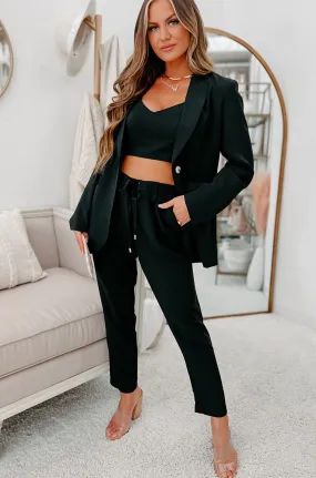 Feeling Bossy Three-Piece Blazer Set (Black)