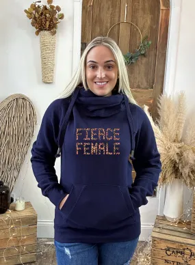 Fierce Female Leopard Print Luxe Hoodie - Navy