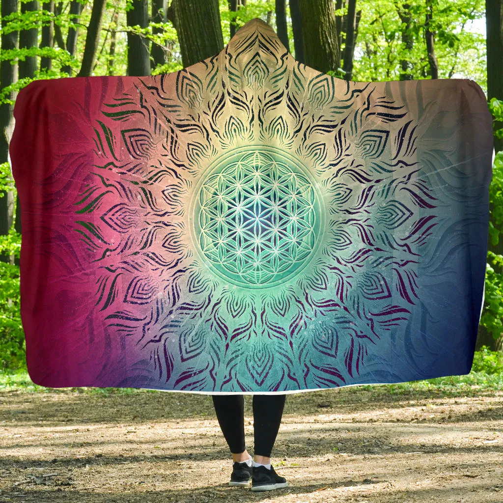 Flower Of Life Blast - Blue & Red | Hooded Blanket | Mandalazed