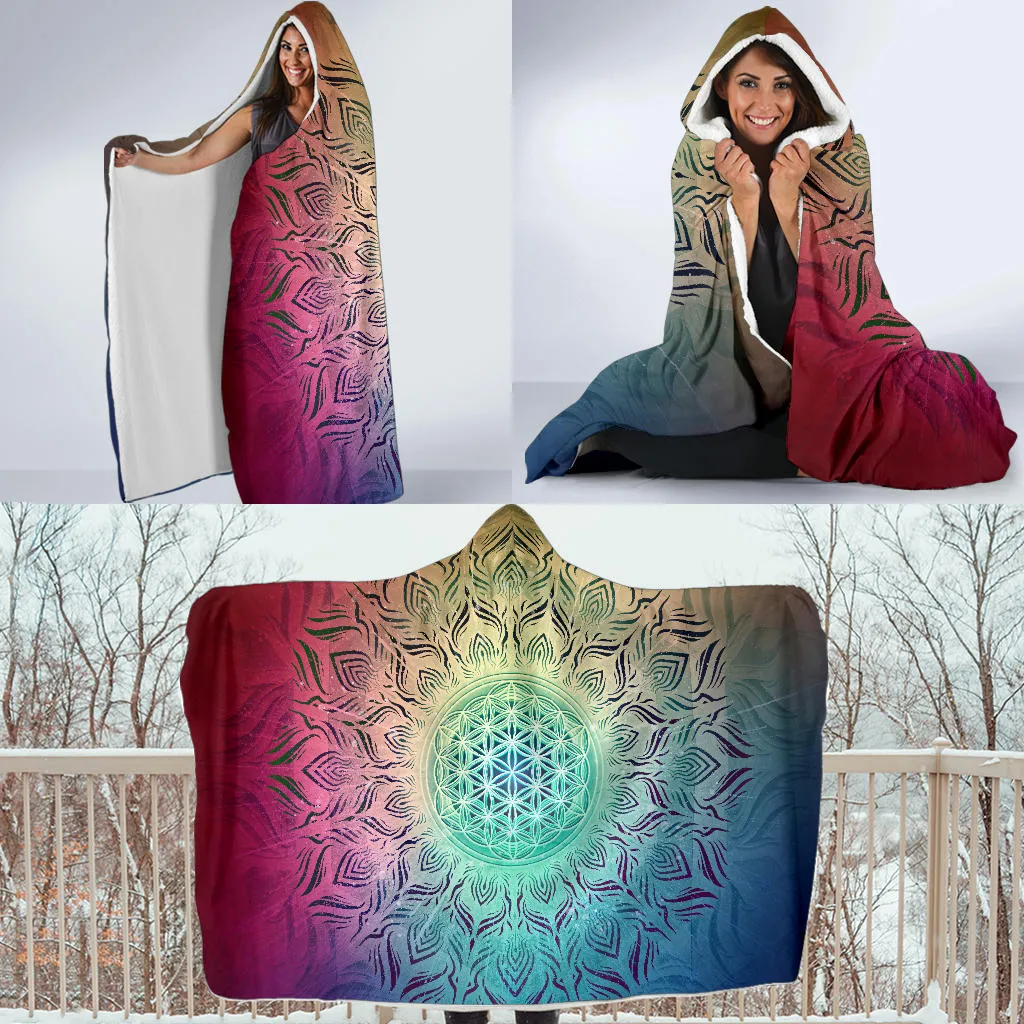 Flower Of Life Blast - Blue & Red | Hooded Blanket | Mandalazed