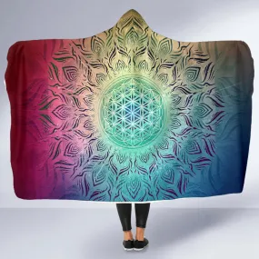 Flower Of Life Blast - Blue & Red | Hooded Blanket | Mandalazed