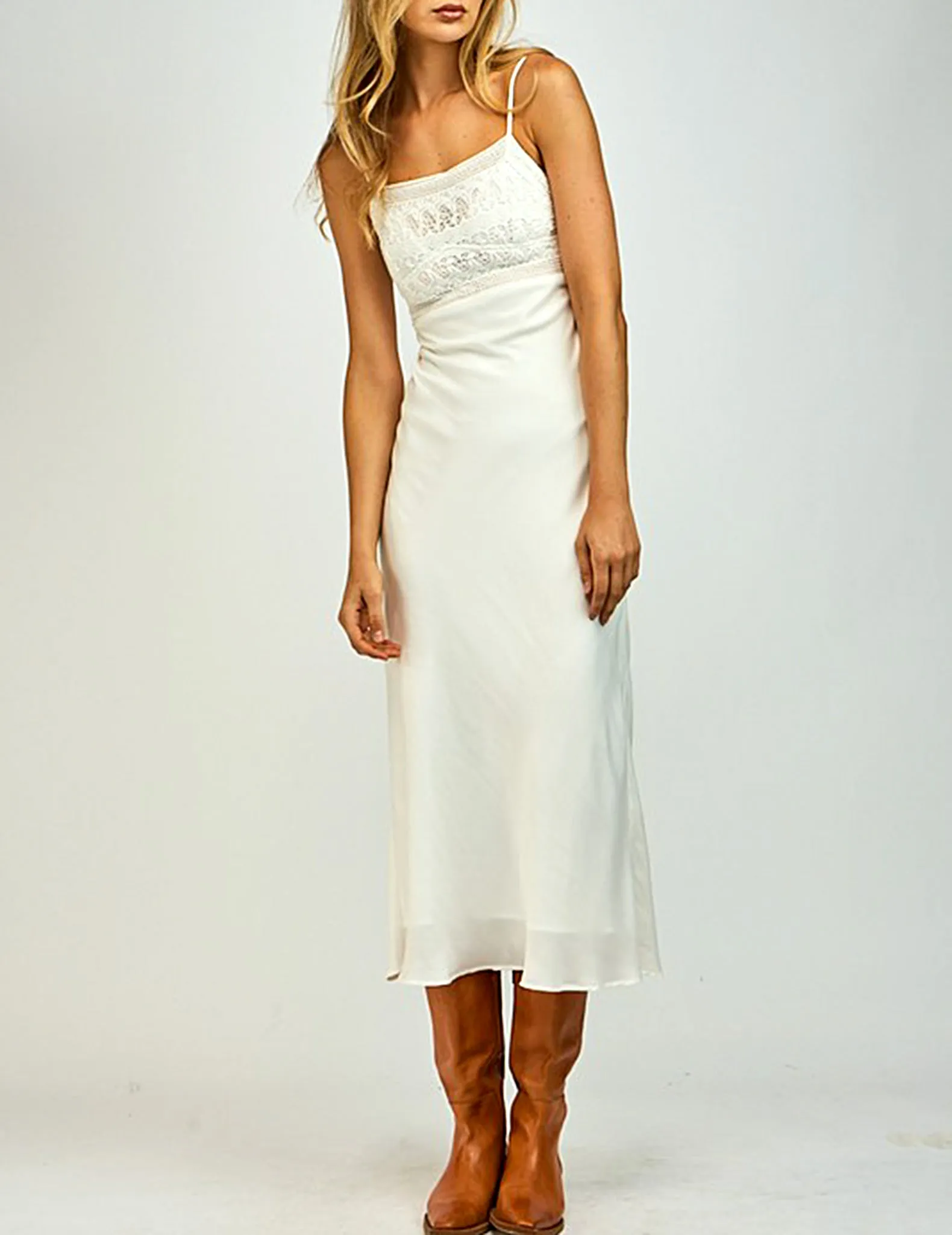 Freya Ivory Satin   Lace Dress