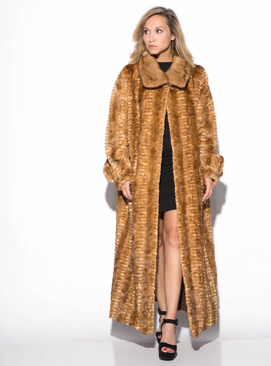 Full Length Sculptured Mink Fur Coat with Full Mink Fur Collar