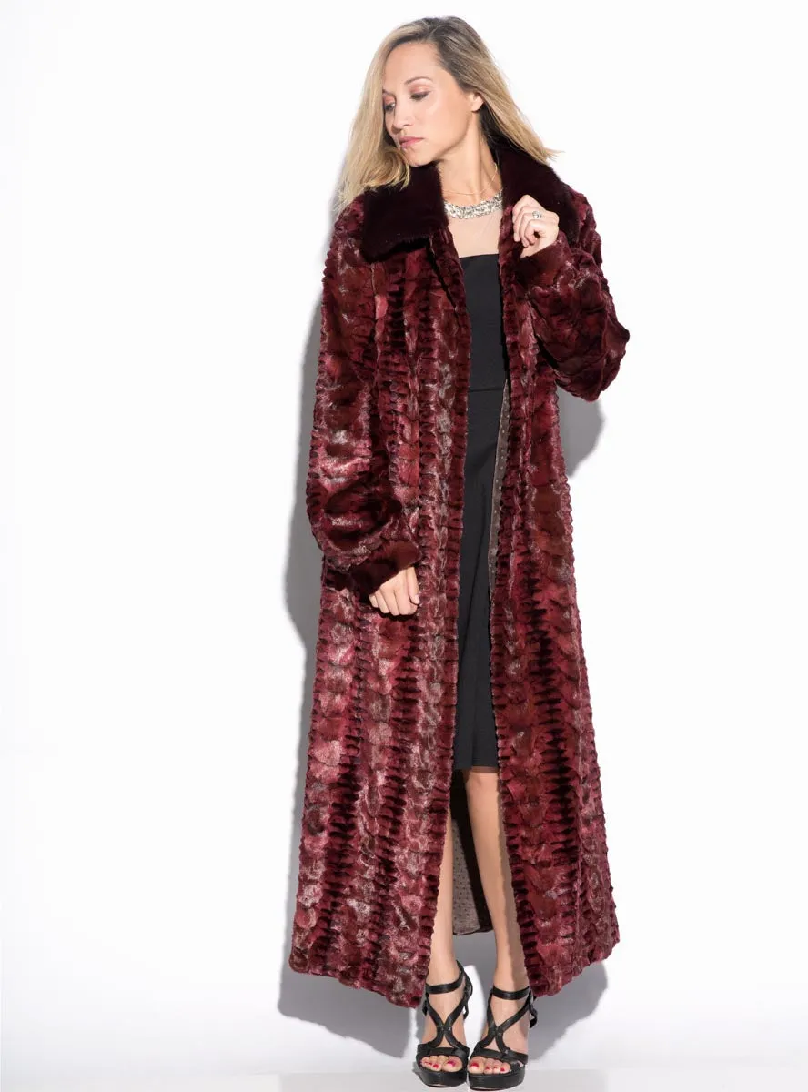 Full Length Sculptured Mink Fur Coat with Full Mink Fur Collar