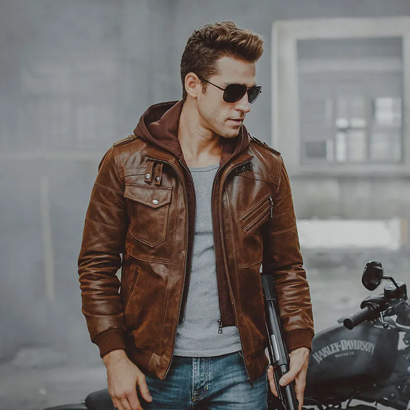 Genuine Leather Motorcycle Hoodie Jackets