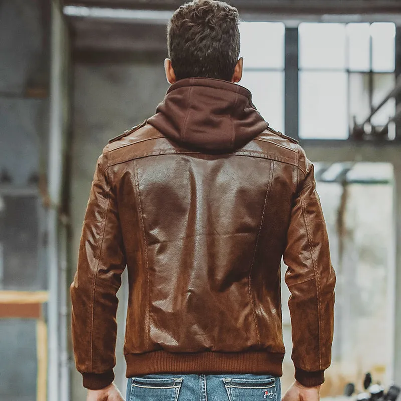 Genuine Leather Motorcycle Hoodie Jackets