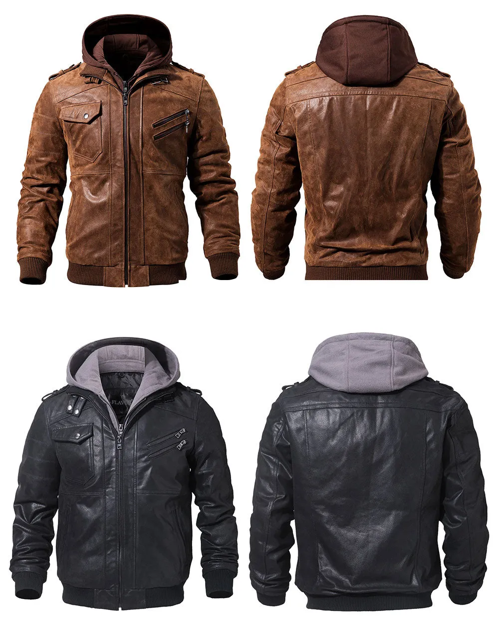 Genuine Leather Motorcycle Hoodie Jackets