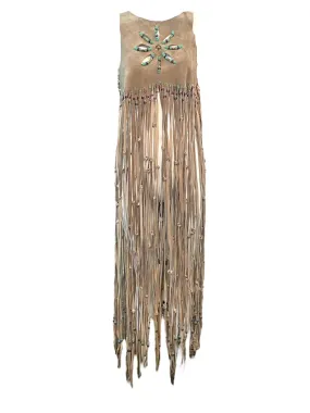 Geriranne Raphael 60s Handmade Suede Fringed Pullover Top with Bead Detail