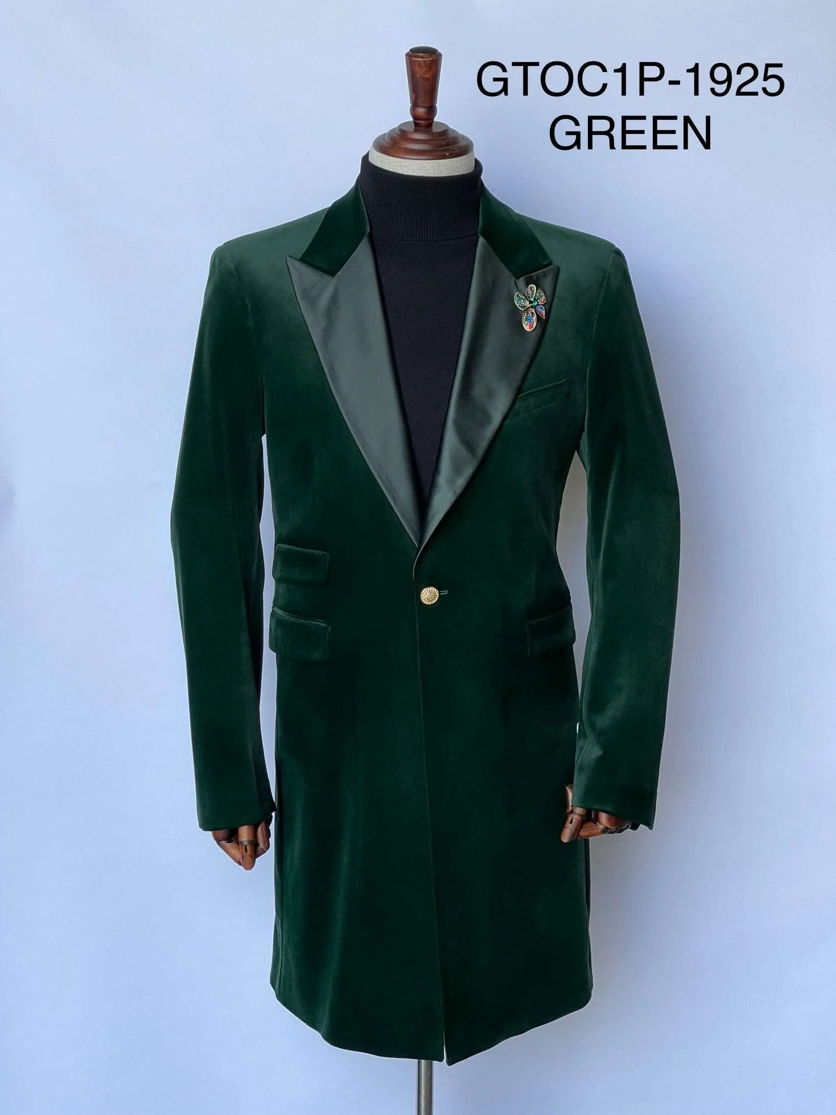 Giovanni Testi 1 Button Stretch Velvet OverCoat GTOC1P-1925 GREEN