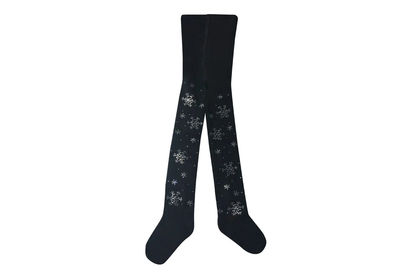 Girl's Cotton Tights - Diamonds Snowflake - Black