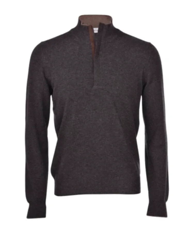 Gran Sasso 1/4 zip Pullover Sweater Dark Olive w/Taupe