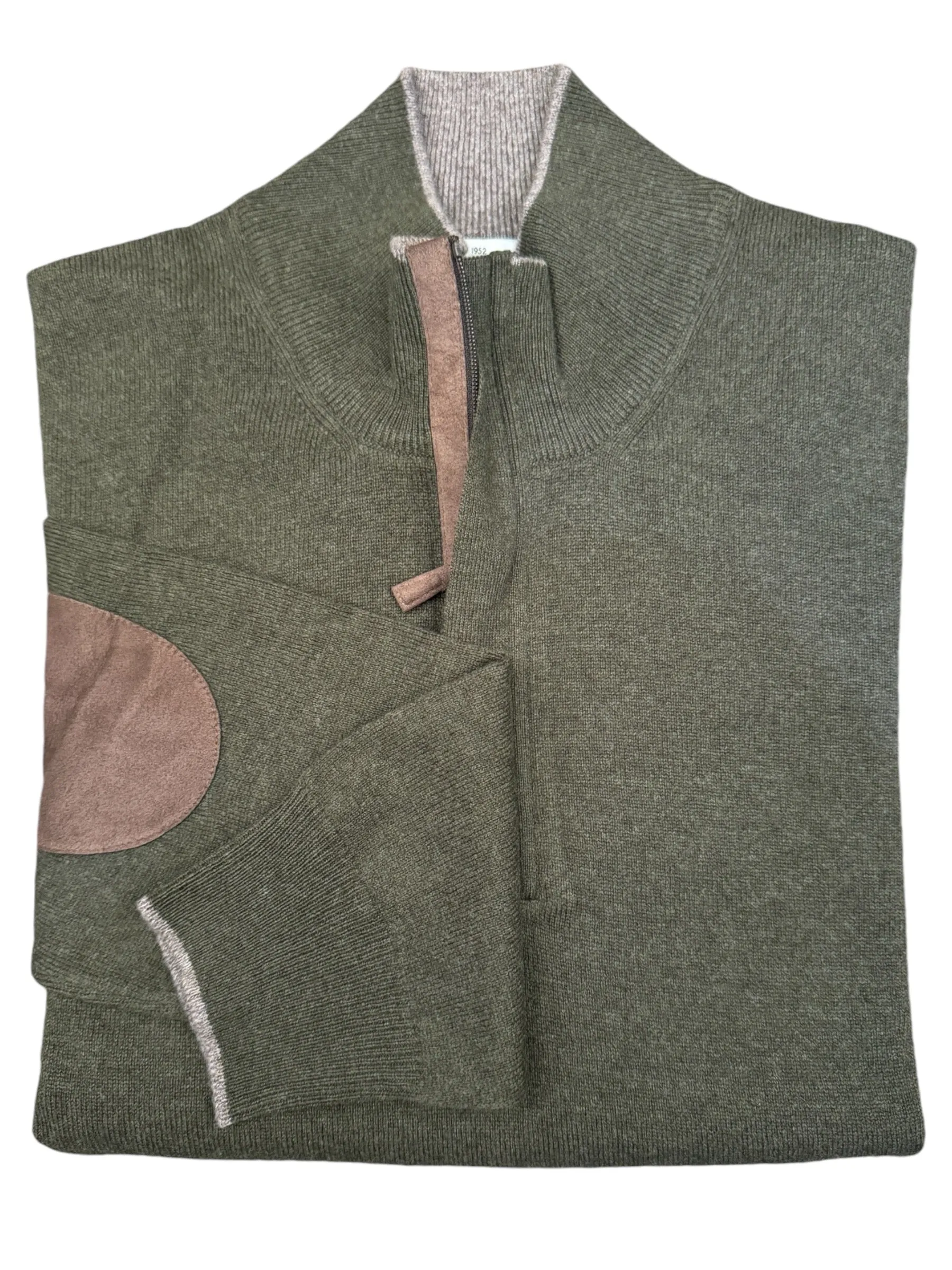 Gran Sasso 1/4 zip Pullover Sweater Dark Olive w/Taupe