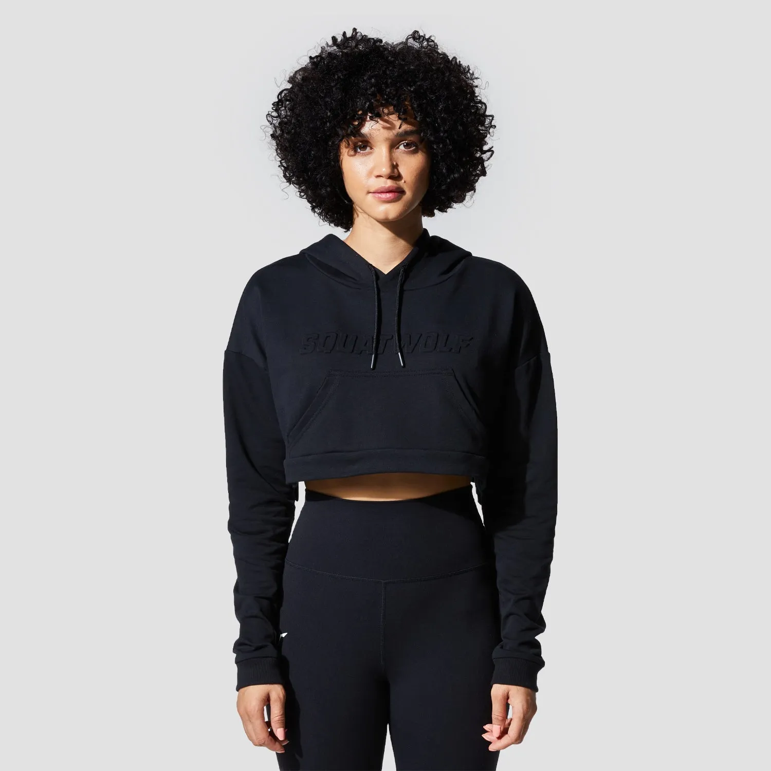 Graphic Wordmark Crop Hoodie - Black