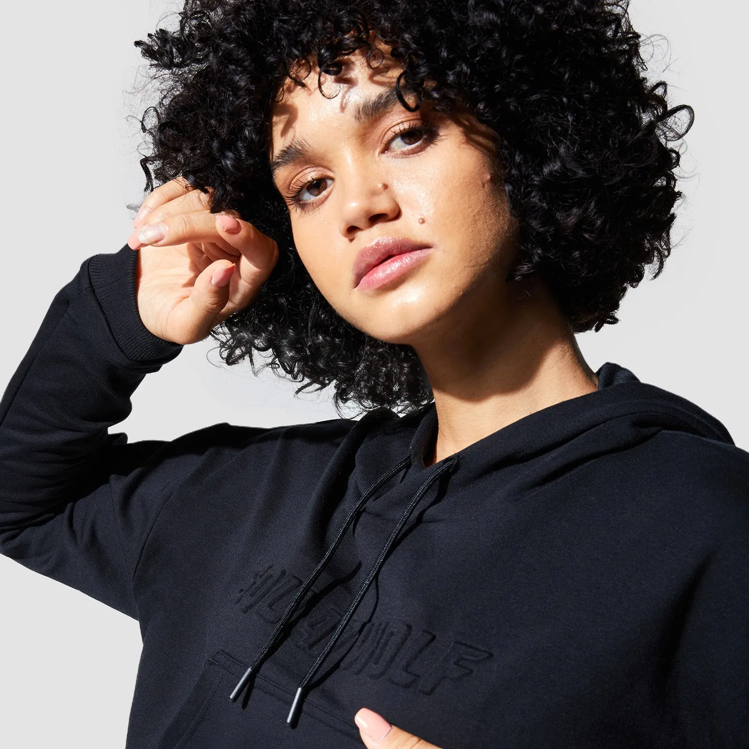 Graphic Wordmark Crop Hoodie - Black