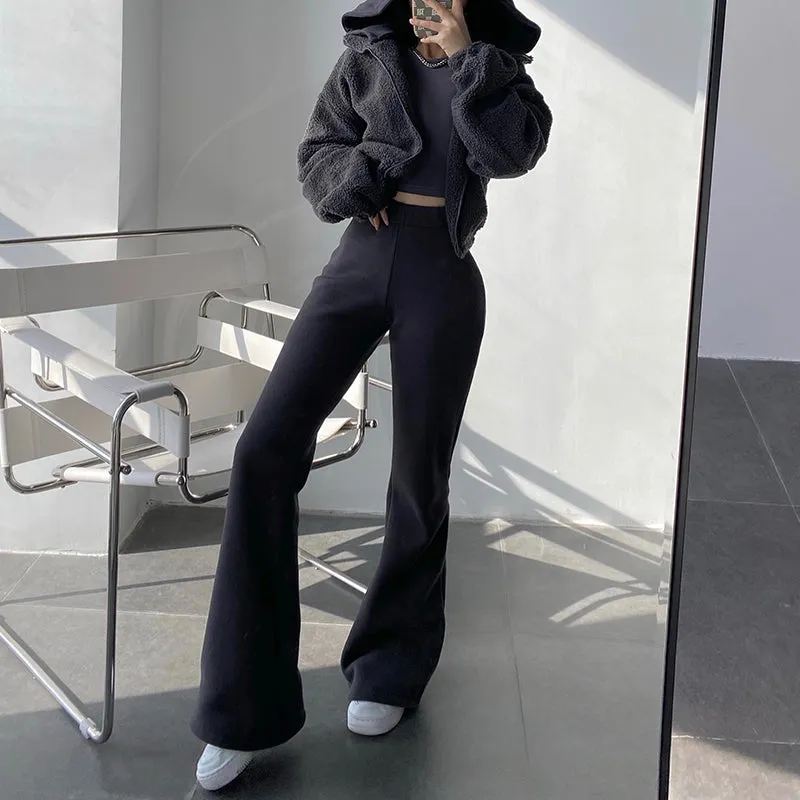 Hadley Solid Color High Waist Warm Flare Sweats Pants