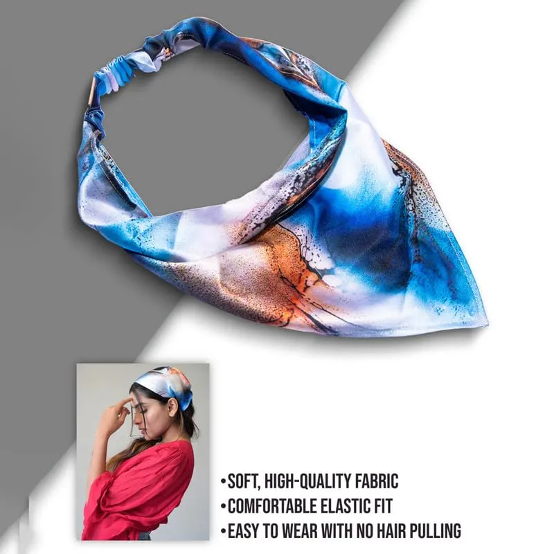 Hair Drama Co Abstract Headscarf with elastic- Blue