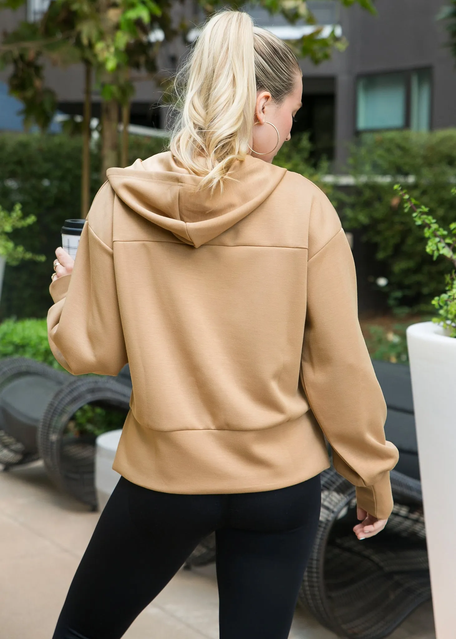 Half Zip Pullover Hoodie with Side Slit