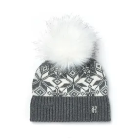 Holland Cooper Beatrice Ladies Bobble Hat - Grey Marl Cream