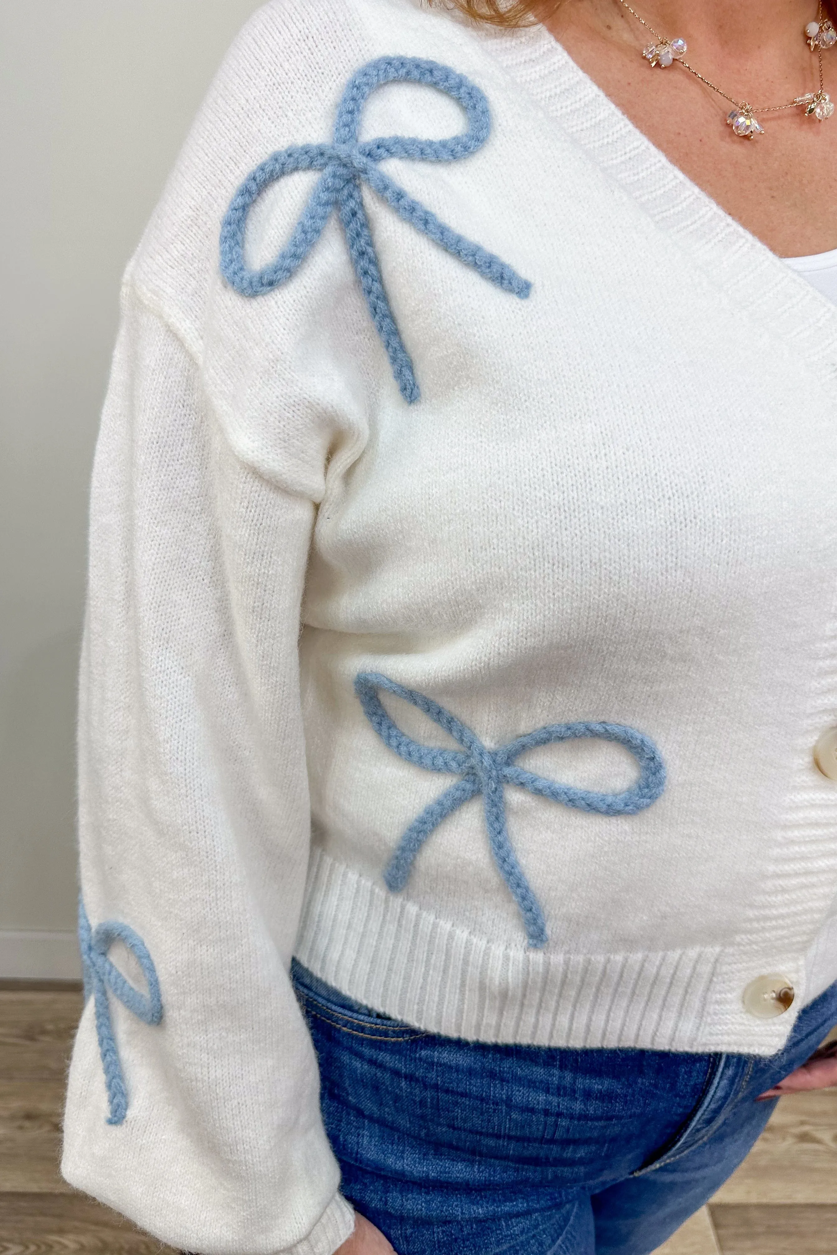 Ivory & Light Blue Bows Cardigan