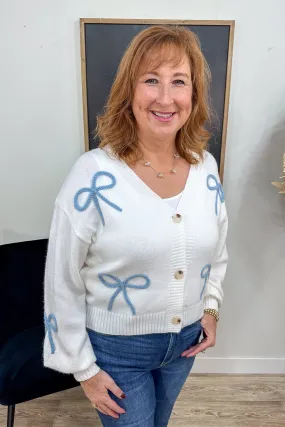 Ivory & Light Blue Bows Cardigan