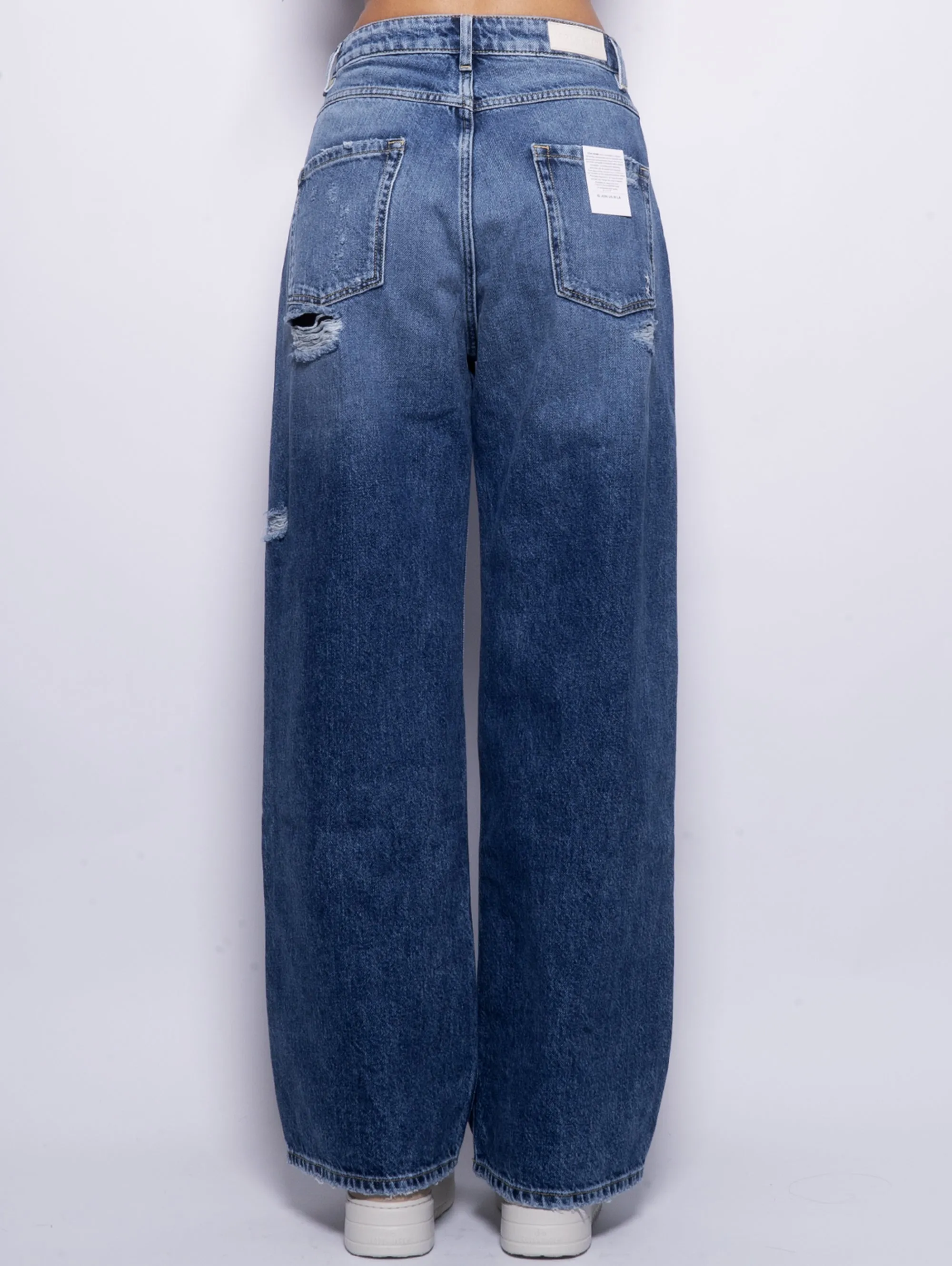 Jeans Poppy con Dettagli Used Wide Leg Blu