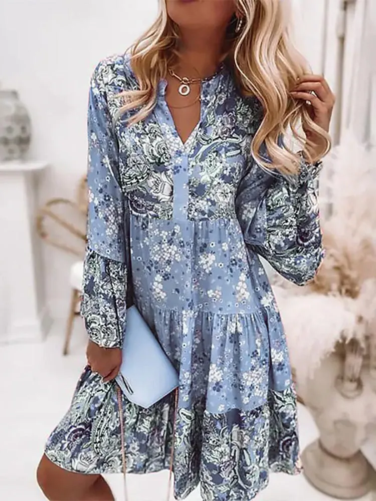 JuliaFashion - 2024 Women Ruffle Loose Women Party Dress Casual V Neck Beach Dress