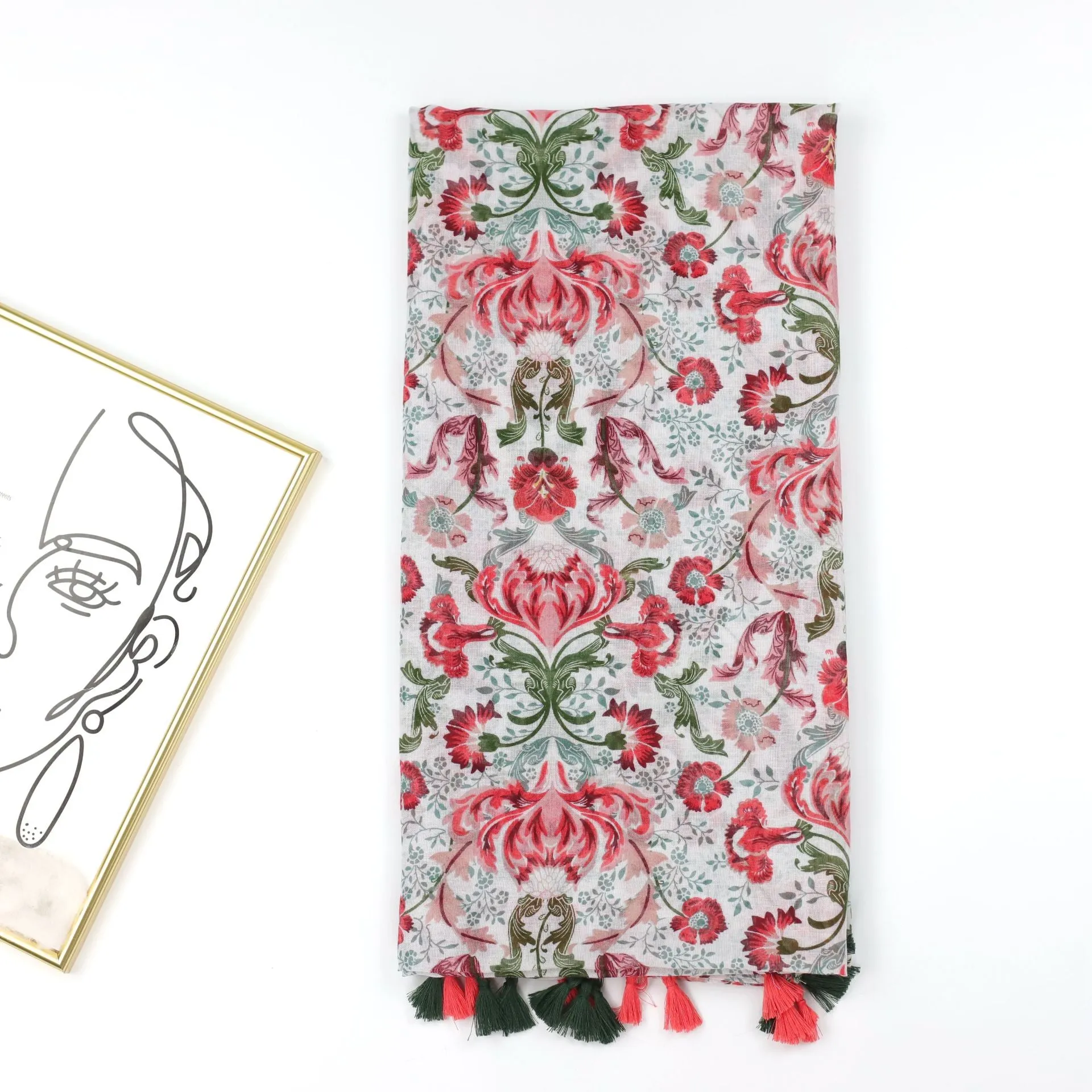 JY230514 Small red flower printed Encryption voile scarf