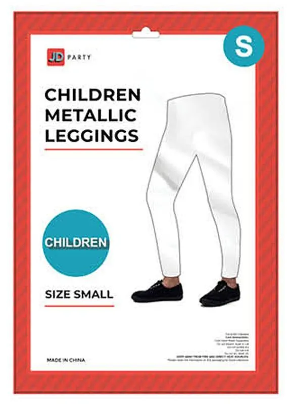 Kids White Metallic Leggings - Small