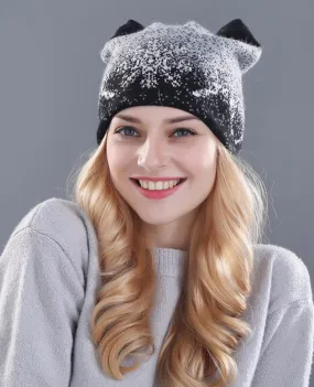 Kitty Rabbit fur wool beanie