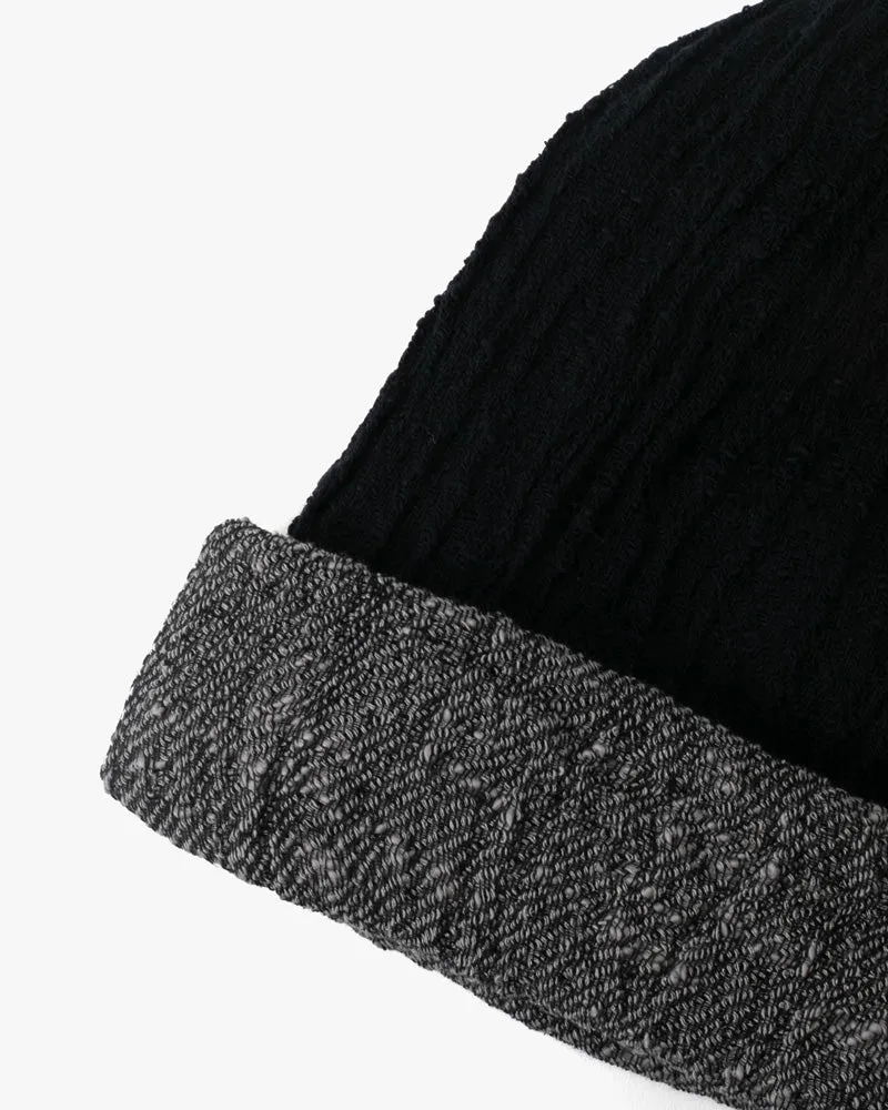 Kobo Oriza Knit Cap, Multi Functional, Cotton, Split Black and Dark Grey, 9˝