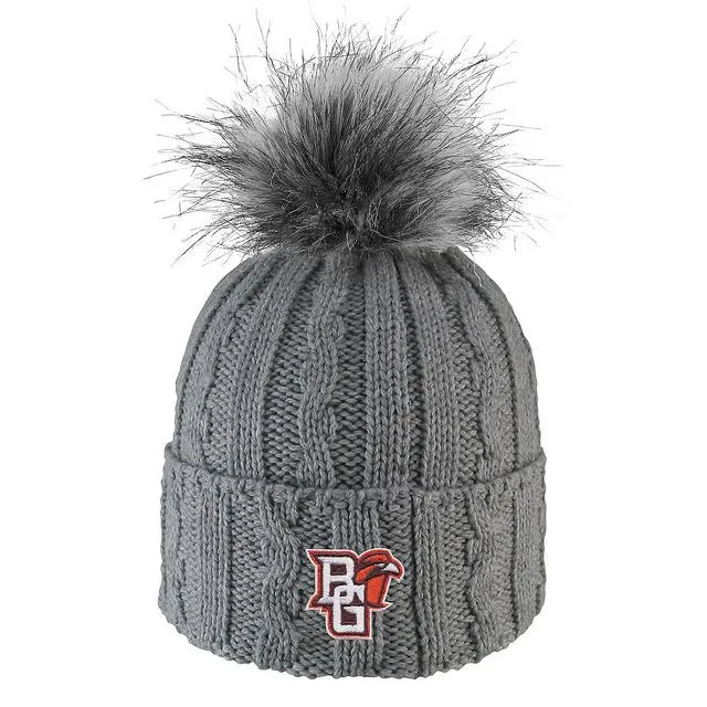 Ladies BGSU Knit Beanie with Faux Fur Pom