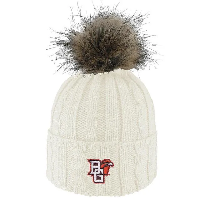 Ladies BGSU Knit Beanie with Faux Fur Pom