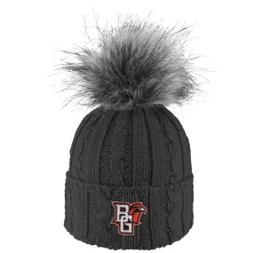 Ladies BGSU Knit Beanie with Faux Fur Pom