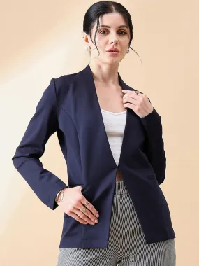 Lapel less Stretch Blazer- Navy