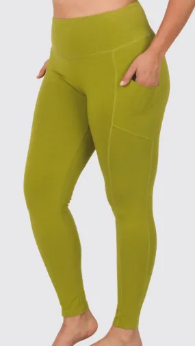 Leggings à poches latérale-olive moutarde