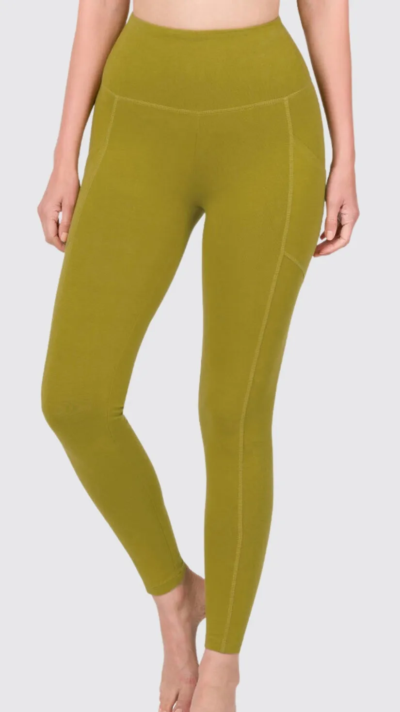 Leggings à poches latérale-olive moutarde