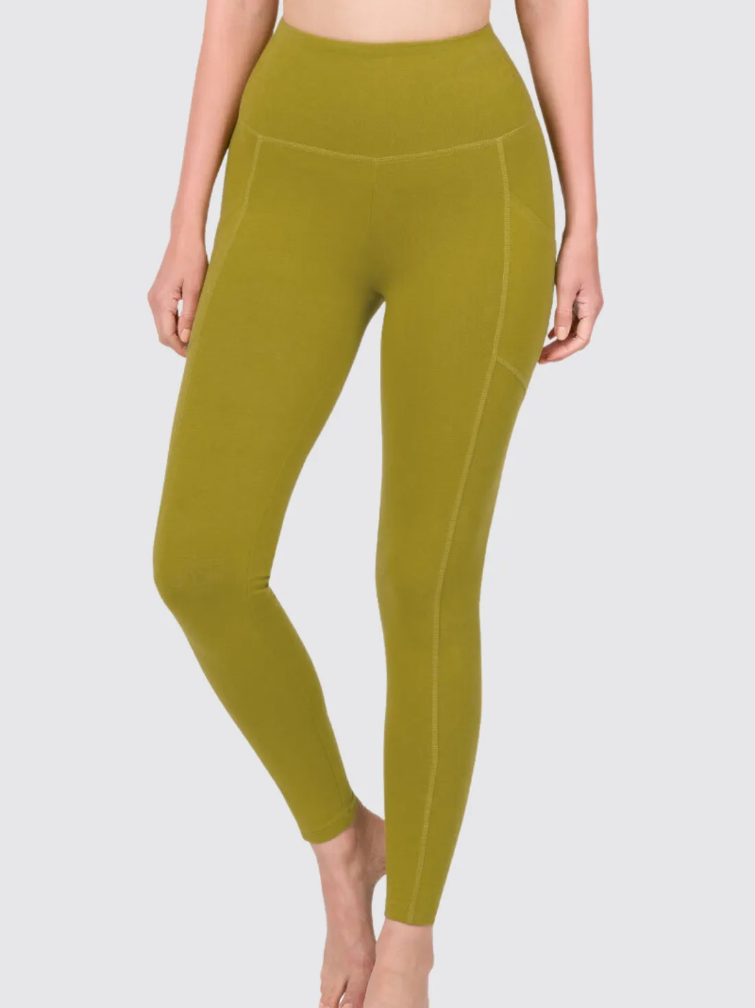 Leggings à poches latérale-olive moutarde