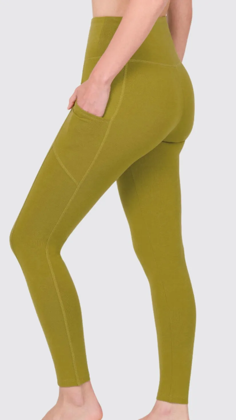 Leggings à poches latérale-olive moutarde