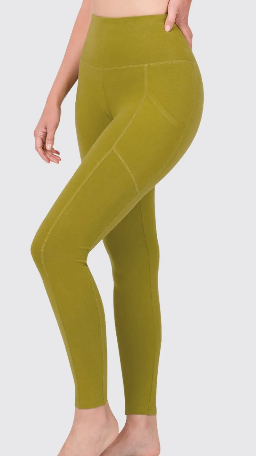 Leggings à poches latérale-olive moutarde